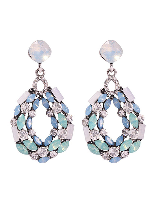Fashion Light Blue Alloy Diamond Drop Shape Earrings