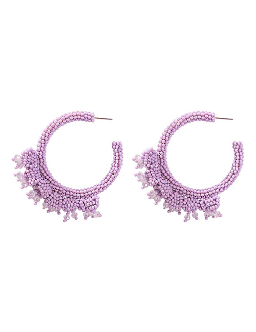 Fashion Purple Alloy Rice Beads Round Earrings