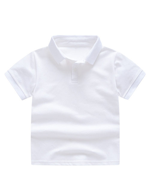 Fashion White Solid Color Lapel Children's T-shirt