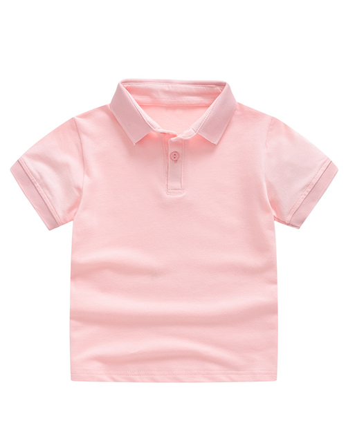 Fashion Pink Solid Color Lapel Children's T-shirt
