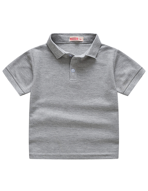 Fashion Gray Solid Color Lapel Children's T-shirt