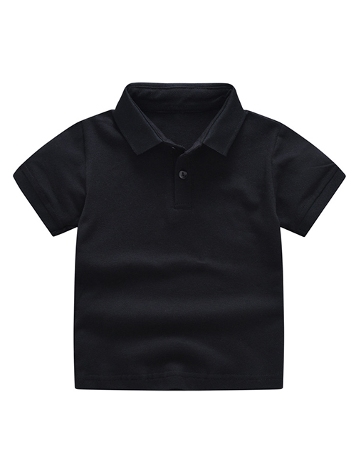Fashion Black Solid Color Lapel Children's T-shirt