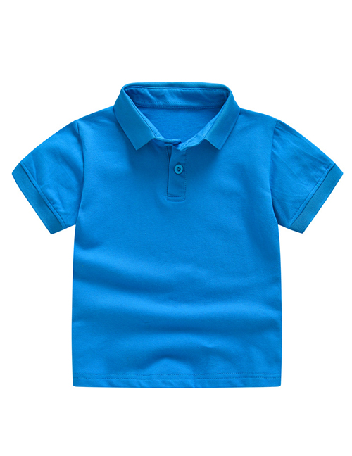 Fashion Navy Blue Solid Color Lapel Children's T-shirt