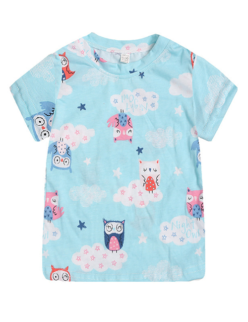 Fashion Light Blue Owl Cartoon Baby Boy T-shirt