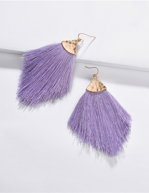 Fashion Purple Alloy Triangle Hat Cotton Thread Tassel Arrow Stud Earrings