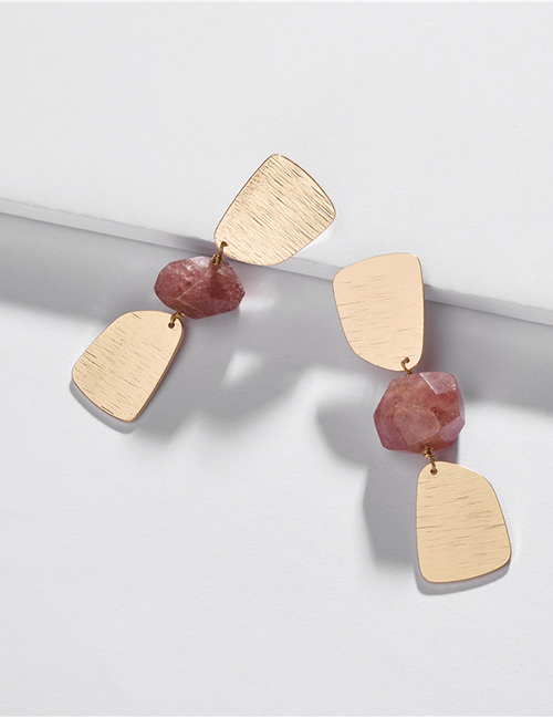 Fashion Red Natural Faceted Stone Geometric Earrings