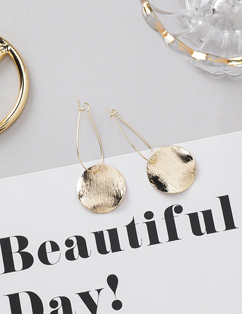 Fashion Round Gold Metal Brushed Textured Bump Geometric Earrings