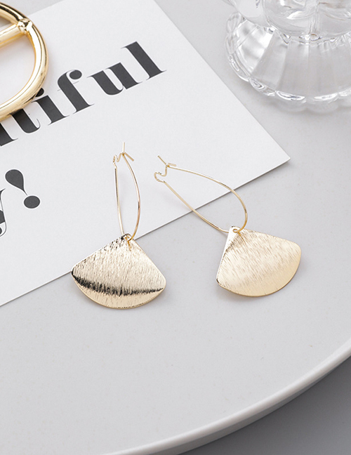 Fashion Fan-shaped Gold Metal Brushed Textured Bump Geometric Earrings