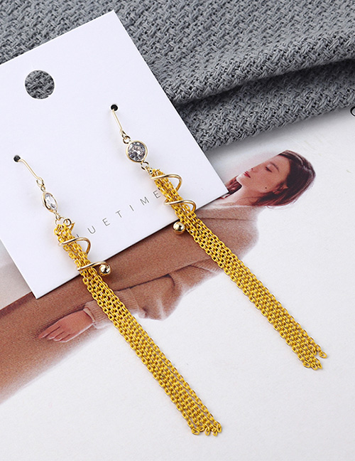 Fashion Yellow Plated Gold Spiral Tassel Earrings