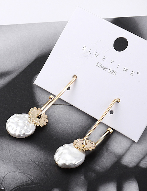 Fashion Gold Plated Gold Sunflower Natural Pearl  Silver Needle Earrings