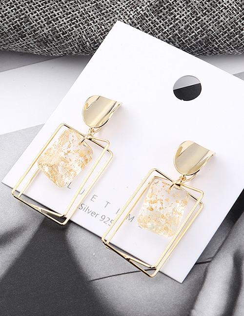 Fashion Gold Wind-plated Real Gold Irregular Square Hollow  Silver Needle Earrings