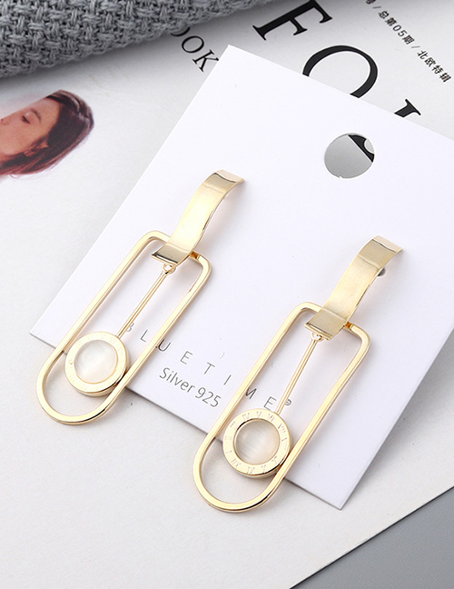 Fashion 14k Gold Style Gold Plated Pendulum Clock  Silver Needle Earrings