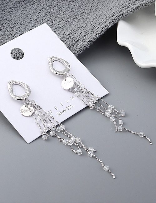 Fashion Platinum Plated Gold Fringed  Silver Needle Earrings