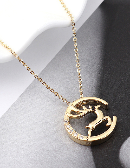 Fashion 14k Gold Crystal Elk Necklace