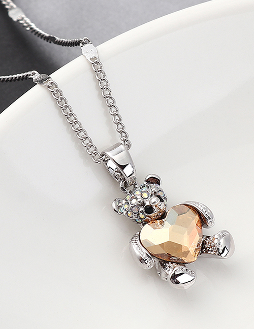 Fashion Golden Phantom Bear Holding Heart Crystal Necklace