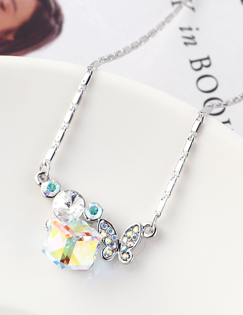 Fashion White + Color White Butterfly Crystal Love Crystal Necklace