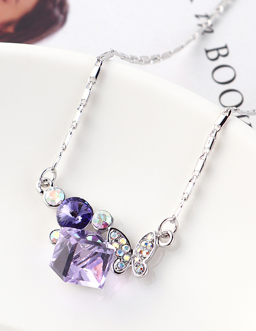 Fashion Violet + Purple Butterfly Crystal Love Crystal Necklace