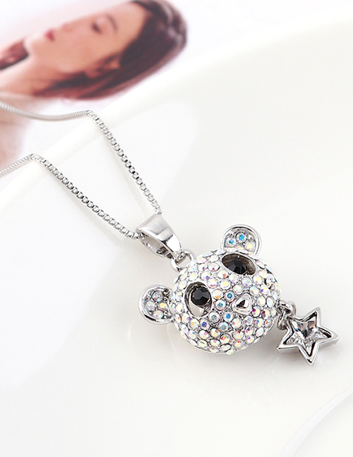 Fashion White Little Bear Star Crystal Necklace