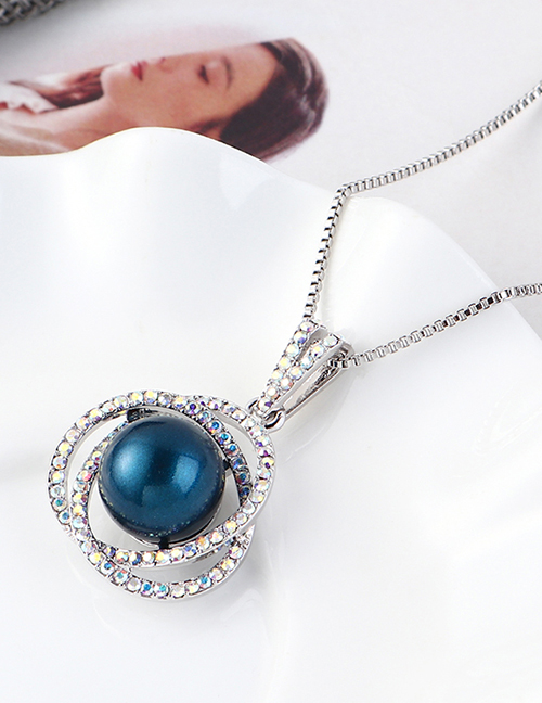 Fashion Dark Blue Flower Ball Orb Crystal Necklace