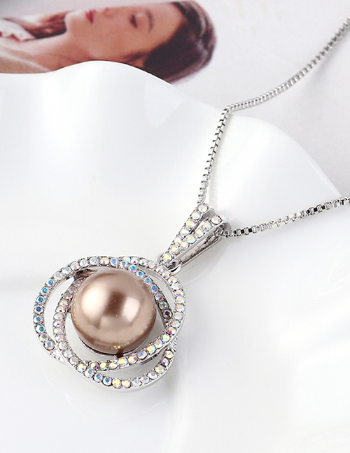 Fashion Bronze Flower Ball Orb Crystal Necklace