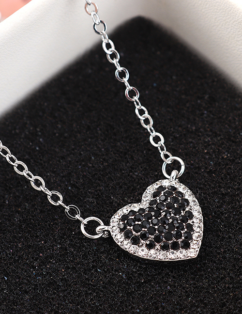 Fashion Platinum + Black Sky Heart Crystal Necklace