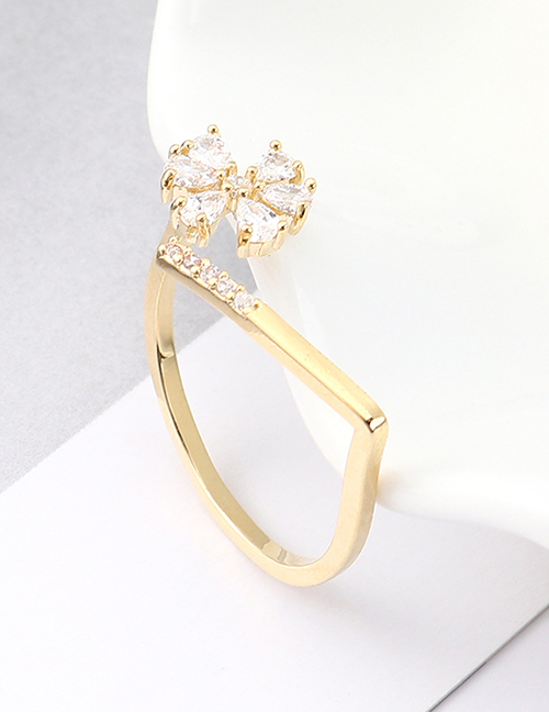 Fashion 14k Gold Zircon Ring - Flowery