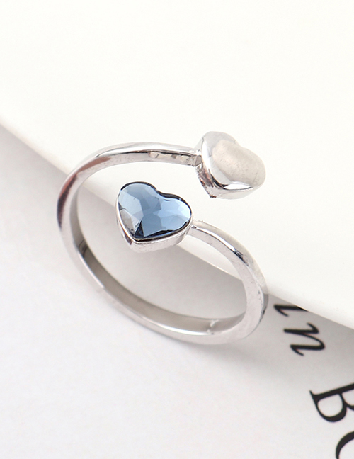 Fashion Denim Blue Crystal Ring - Heart Love