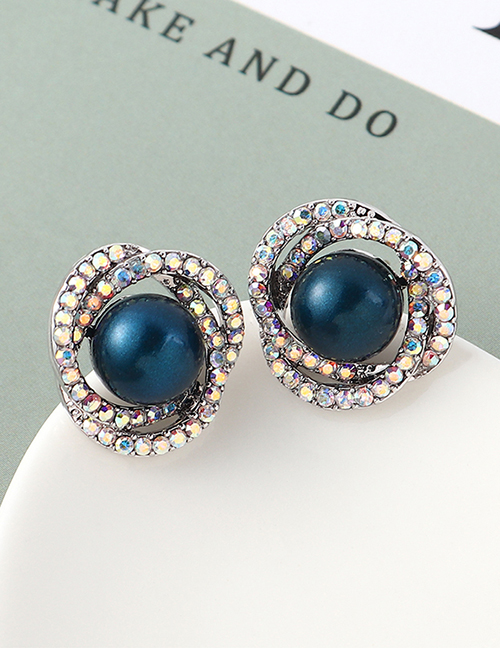 Fashion Blue Light Pearl Stud Earrings - Flower Cluster