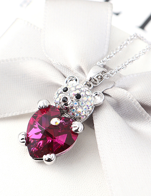 Fashion Purple Crystal Necklace - Bear Heart