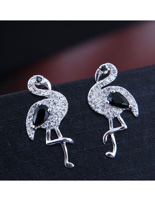 Fashion Silver Zirconium Swan Earrings