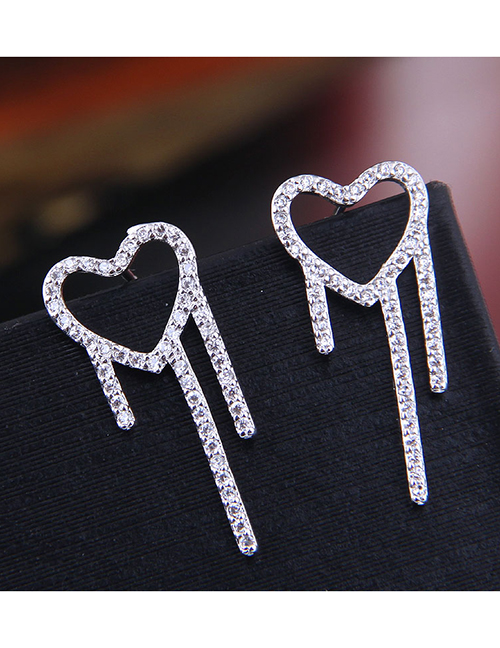 Fashion Silver  Silver Pin Zirconium Love Earrings