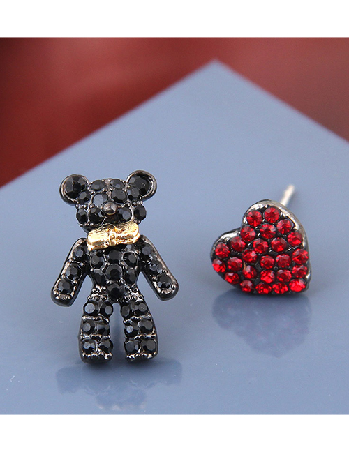 Fashion Black + Red Bear Love Asymmetrical Earrings