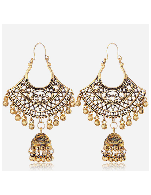 Fashion Gold Hollow Bell Tassel Earrings