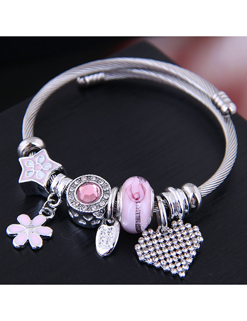 Fashion Pink Metal Flower Love Bracelet
