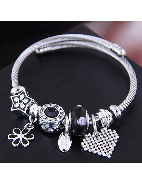 Fashion Black Metal Flower Love Bracelet