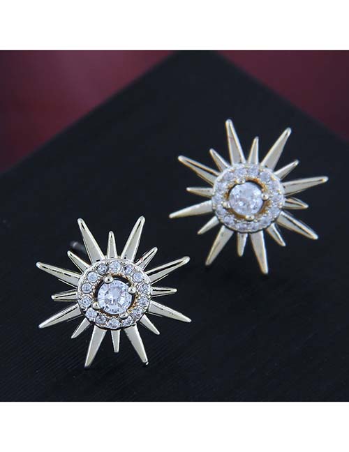 Fashion Gold  Silver Needle Copper Micro-inlaid Zircon Sun Flower Earrings