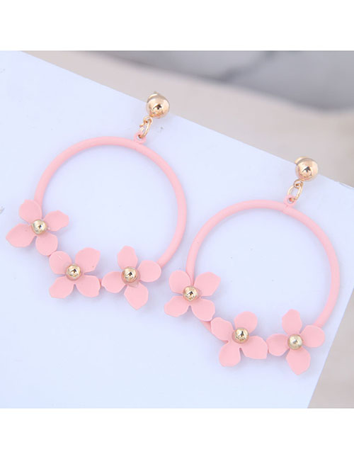 Fashion Pink Metal Ring Blossoming Petal Earrings