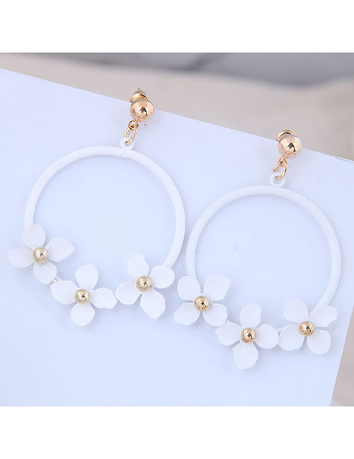 Fashion White Metal Ring Blossoming Petal Earrings
