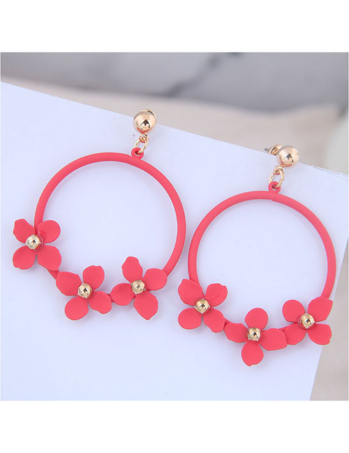 Fashion Red Metal Ring Blossoming Petal Earrings