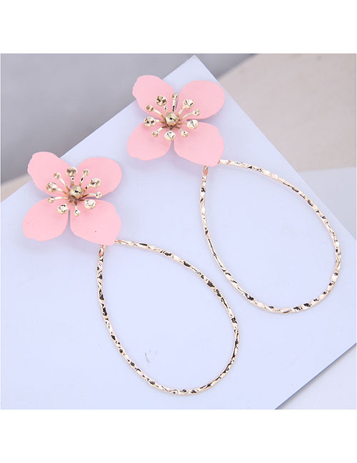 Fashion Pink Metal Flower Drop Earrings