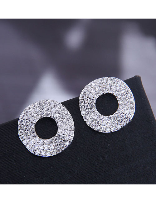 Fashion Silver  Silver Pin Copper Micro Inlaid Zircon Ring Stud Earrings