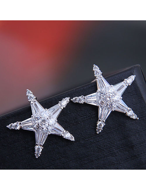 Fashion Silver  Silver Needle Copper Micro-inlaid Zircon Starfish Earrings