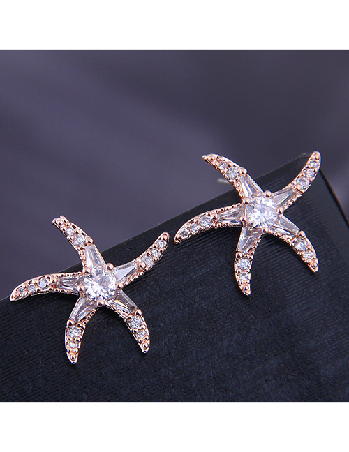 Fashion Rose Gold Copper Micro-inlaid Zirconium Starfish Earrings