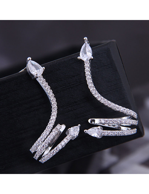 Fashion Silver Copper Micro-inlaid Zirconium Snake Earrings