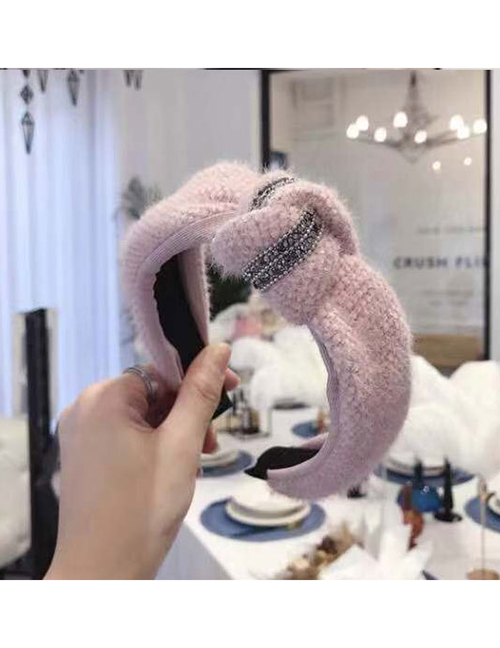 Fashion Pink Knitted Plush Knotted Diamond Wide-brimmed Headband