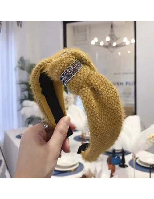Fashion Yellow Knitted Plush Knotted Diamond Wide-brimmed Headband