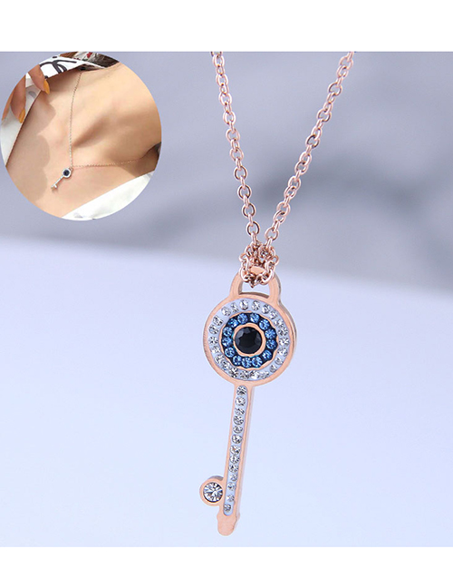 Fashion Rose Gold Titanium Steel Eye Key Necklace