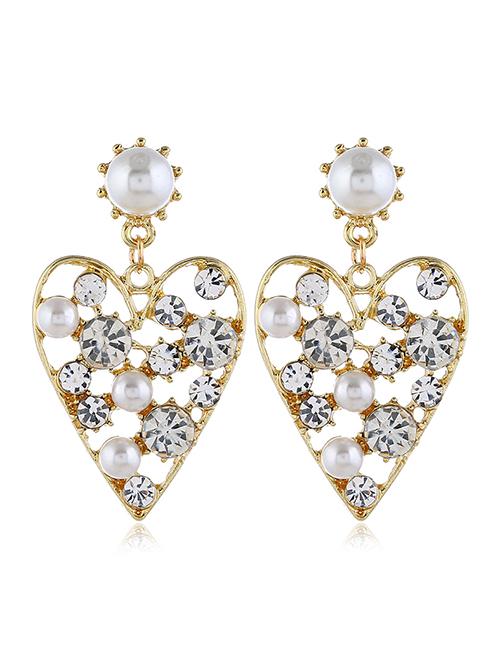 Fashion White Diamond Peach Heart Stud Earrings
