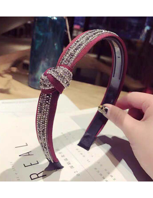 Fashion Wine Red Cross-knotted Hair Hoop With Diamonds