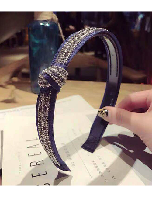 Fashion Navy Cross-knotted Hair Hoop With Diamonds